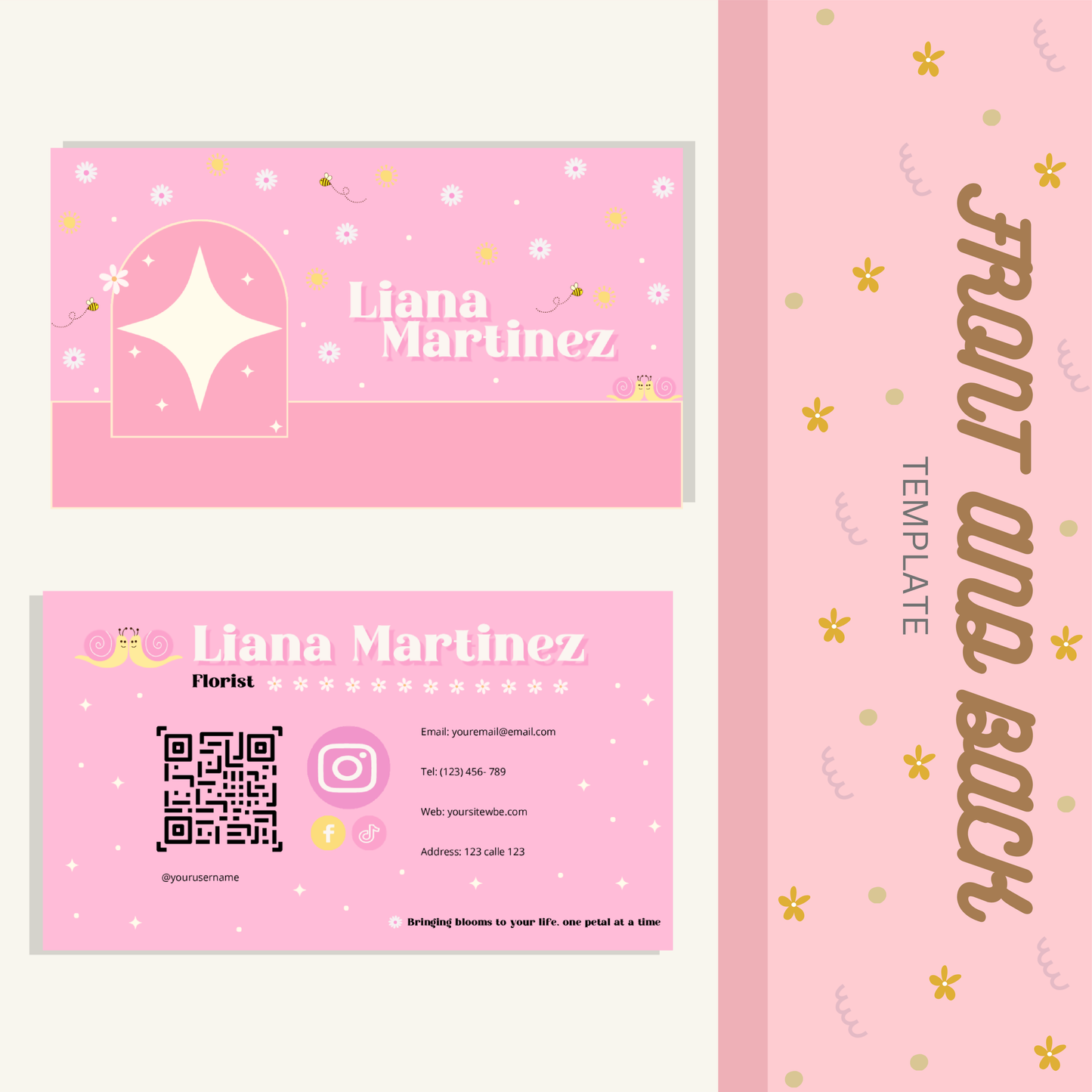 Business Card Florist Pink and Flowers