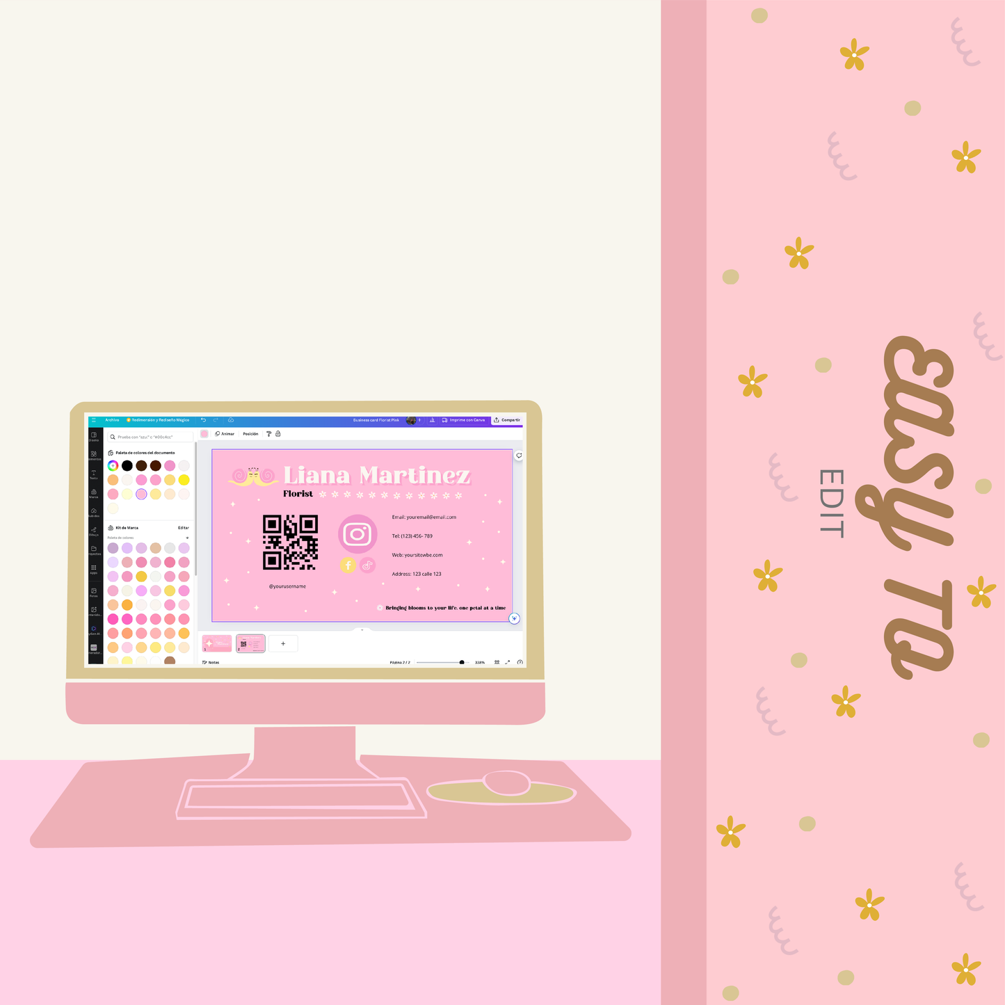 Business Card Florist Pink and Flowers