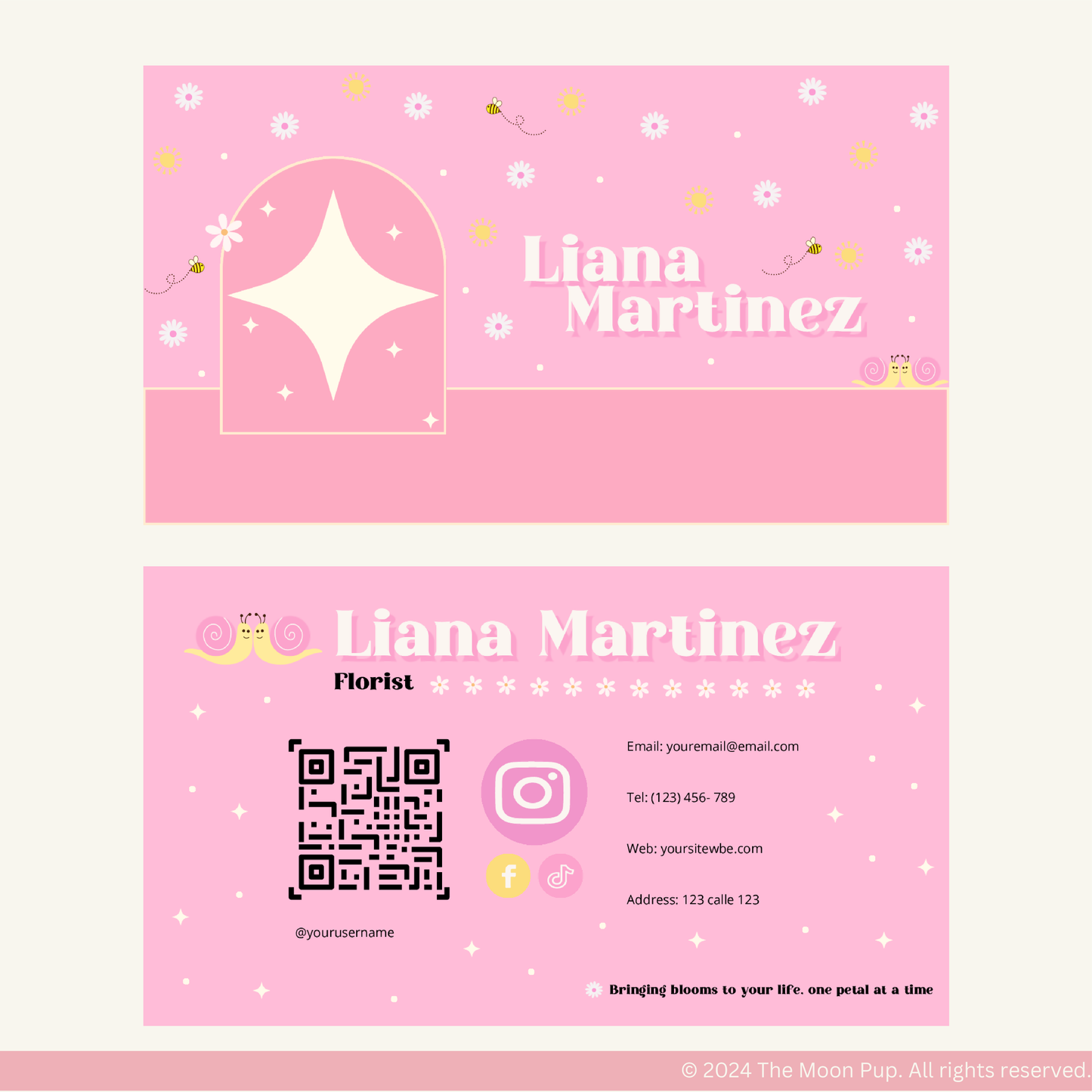 Business Card Florist Pink and Flowers