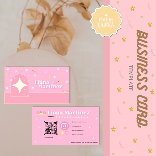 Business  Card Florist Pink and Flowers