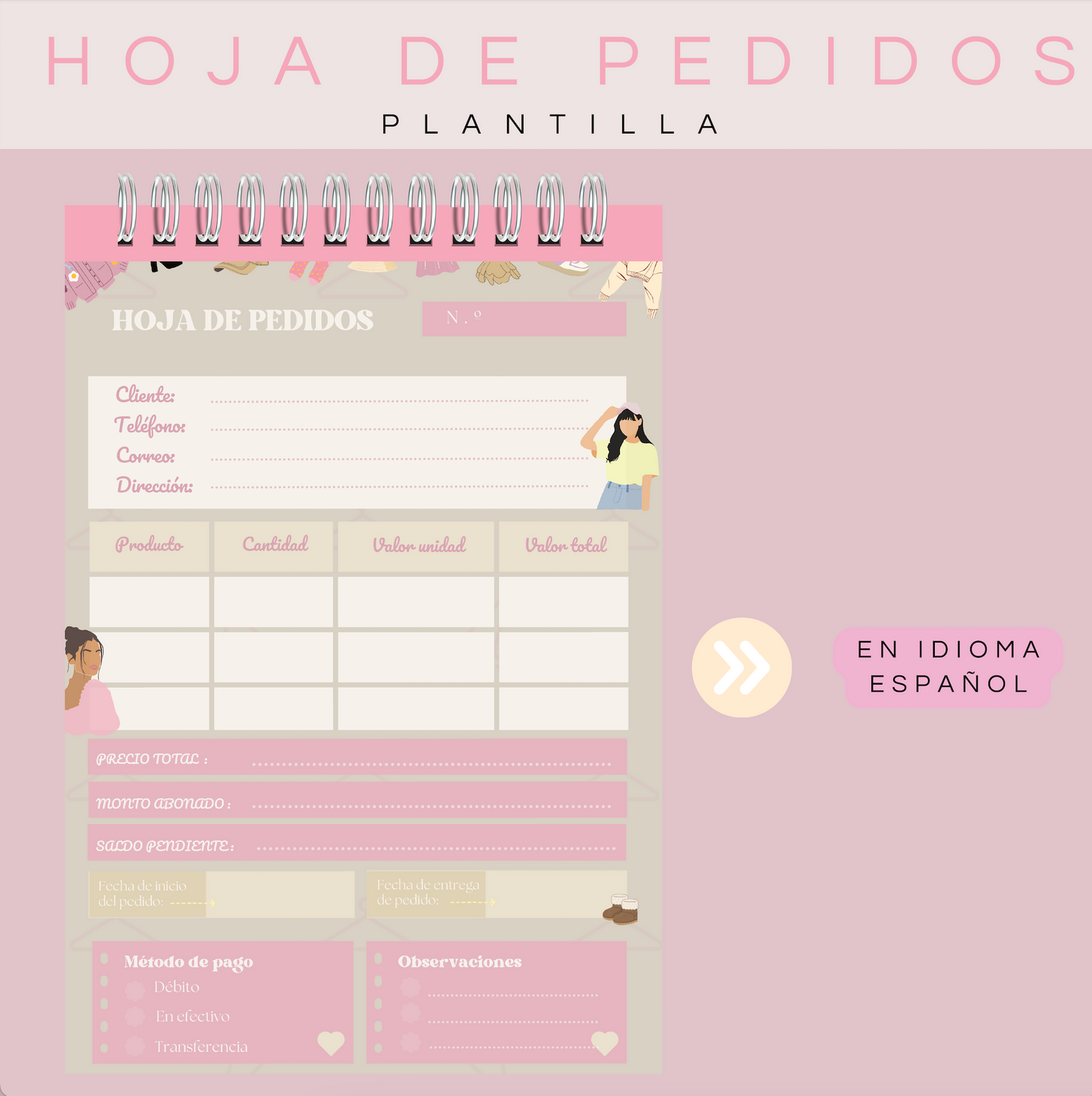 Hoja de pedidos de ropa