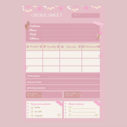 Order Sheet Pink and Beige